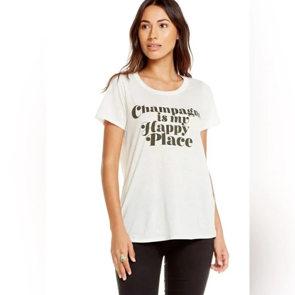 Chaser White “Champagne is my happy place” T-shirt with Open Back